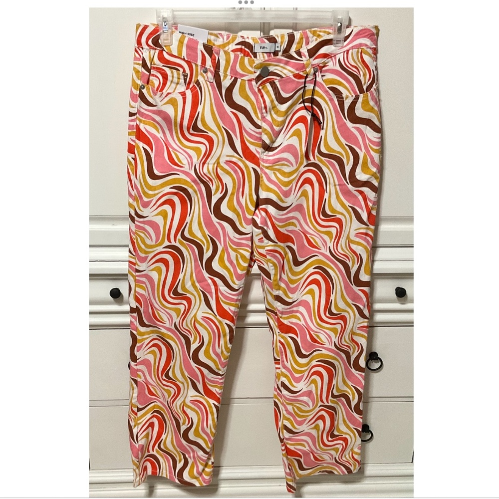 Rue21+ Women’s Skate Straight Leg Jeans Multicolor Wavy Stretch Denim 1X NWT
